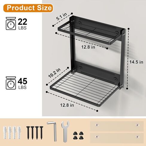 Foldable Wall Mounted Shelves, 2-Tier Wall Shelf for Kitchen, Bathroom, Laundry, Garage, Office, Basement organiziation(12.8inch Depth*10.2inch Width*14.5inch Height) in Saudi Arabia