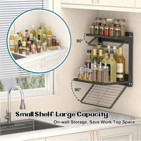 Foldable Wall Mounted Shelves, 2-Tier Wall Shelf for Kitchen, Bathroom, Laundry, Garage, Office, Basement organiziation(12.8inch Depth*10.2inch Width*14.5inch Height) in Saudi Arabia