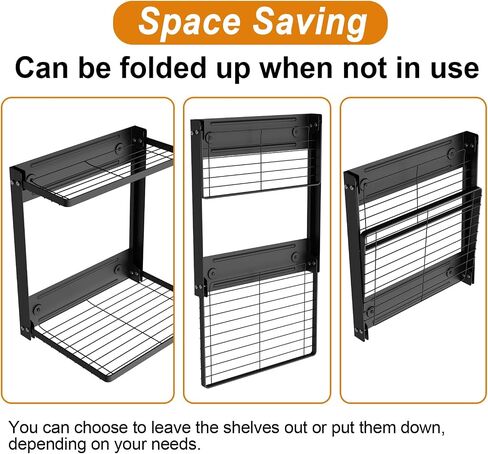 Foldable Wall Mounted Shelves, 2-Tier Wall Shelf for Kitchen, Bathroom, Laundry, Garage, Office, Basement organiziation(12.8inch Depth*10.2inch Width*14.5inch Height) in Saudi Arabia