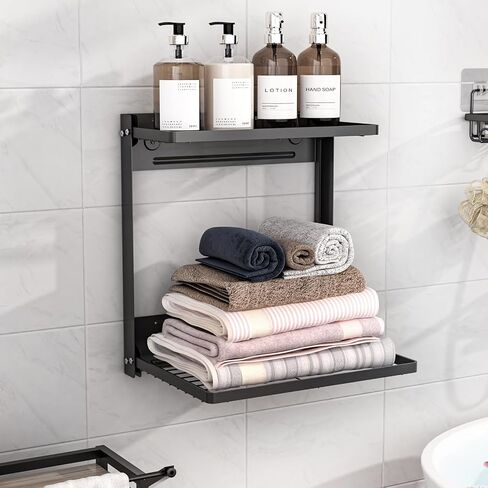 Foldable Wall Mounted Shelves, 2-Tier Wall Shelf for Kitchen, Bathroom, Laundry, Garage, Office, Basement organiziation(12.8inch Depth*10.2inch Width*14.5inch Height) in Saudi Arabia