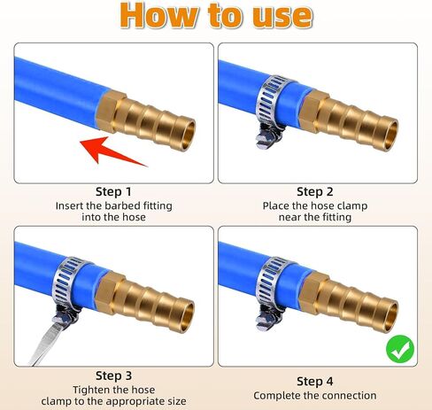 18PCS Brass Hose Barb Union, Fuel Line Fittings Barb Splicer Mender Joiner Hose Fitting with 20PCS Stainless Steel Hose Clamp, for Water/Air/Fuel/Oil, 1/4'', 5/16'' 3/8'', Brassy in Saudi Arabia