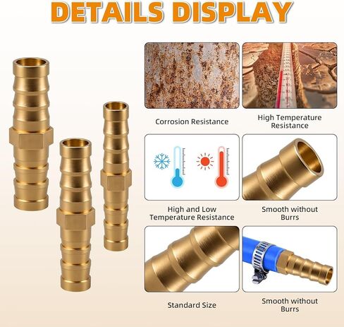 18PCS Brass Hose Barb Union, Fuel Line Fittings Barb Splicer Mender Joiner Hose Fitting with 20PCS Stainless Steel Hose Clamp, for Water/Air/Fuel/Oil, 1/4'', 5/16'' 3/8'', Brassy in Saudi Arabia