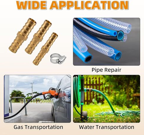 18PCS Brass Hose Barb Union, Fuel Line Fittings Barb Splicer Mender Joiner Hose Fitting with 20PCS Stainless Steel Hose Clamp, for Water/Air/Fuel/Oil, 1/4'', 5/16'' 3/8'', Brassy in Saudi Arabia