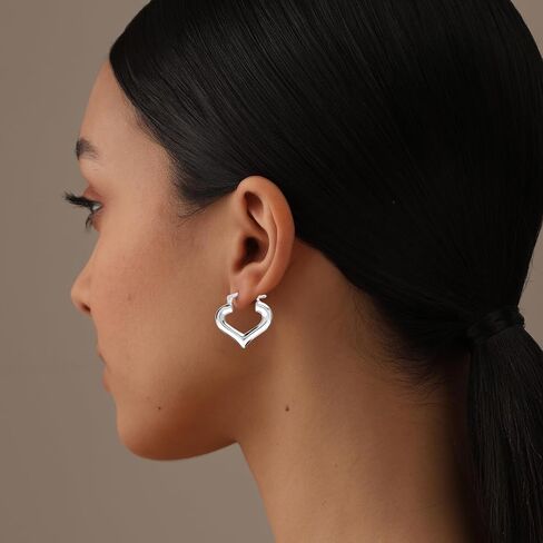 LeCalla Sterling Silver Hoop Earrings for Women | Lightweight Silver Chunky Hoop Earrings | Handmade Electroform Hollow Italian Design Click-Top Earrings Hoop in Saudi Arabia