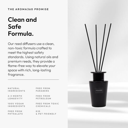 Aroma360 | Dream On Reed Diffuser Set | Hotel Inspired Luxury Essential Oil Reed Diffuser | White Tea, Aloe Vera, and Cedar 3.4 fl oz, 100 mL - Black in Saudi Arabia