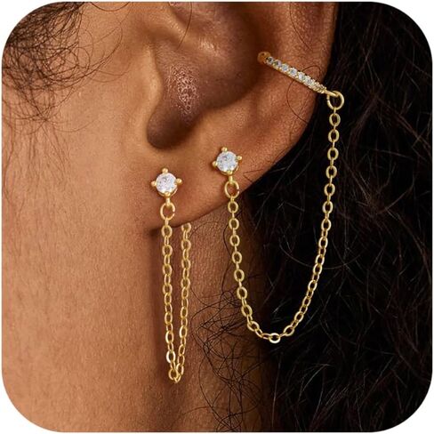 Gold Earrings for Women 3 Pairs 14k Gold Plated Hoop Stacks Hypoallergenic Lightweight Stud Earring for Multiple Piercing Dangle Drop Cartilage Earring for Women Trendy Wedding Earring For Brides Gold Jewelry in Saudi Arabia