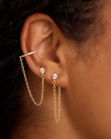 Gold Earrings for Women 3 Pairs 14k Gold Plated Hoop Stacks Hypoallergenic Lightweight Stud Earring for Multiple Piercing Dangle Drop Cartilage Earring for Women Trendy Wedding Earring For Brides Gold Jewelry in Saudi Arabia