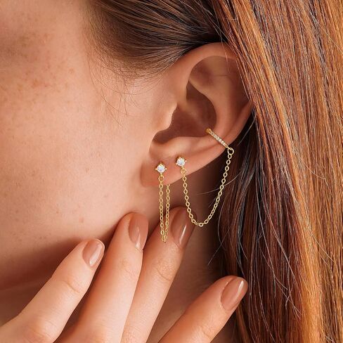 Gold Earrings for Women 3 Pairs 14k Gold Plated Hoop Stacks Hypoallergenic Lightweight Stud Earring for Multiple Piercing Dangle Drop Cartilage Earring for Women Trendy Wedding Earring For Brides Gold Jewelry in Saudi Arabia