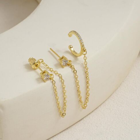 Gold Earrings for Women 3 Pairs 14k Gold Plated Hoop Stacks Hypoallergenic Lightweight Stud Earring for Multiple Piercing Dangle Drop Cartilage Earring for Women Trendy Wedding Earring For Brides Gold Jewelry in Saudi Arabia