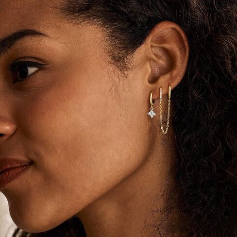 Gold Earrings for Women 3 Pairs 14k Gold Plated Hoop Stacks Hypoallergenic Lightweight Stud Earring for Multiple Piercing Dangle Drop Cartilage Earring for Women Trendy Wedding Earring For Brides Gold Jewelry in Saudi Arabia