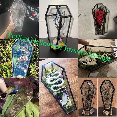 Small Glass Coffin Display Box Gold Gothic Halloween Jewelry Box Copper Vintage Glass Lidded Box Mini Glass Casket Box Display Terrarium with Lid for Home Decor in Saudi Arabia