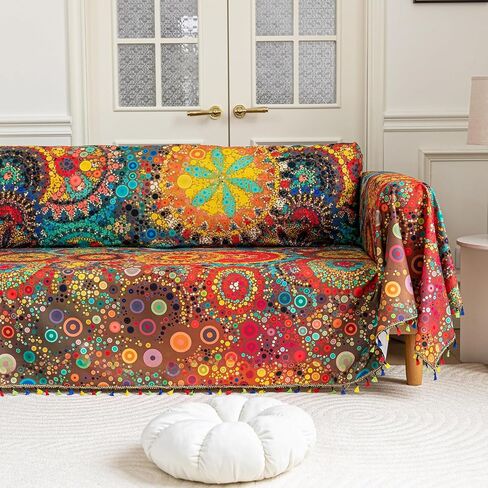 Boho Couch Cover Sofa Covers Tassels Designe for Sectional Sofa Washable 2 Cushion Couch Living Room (A7, 71"x102") in Saudi Arabia