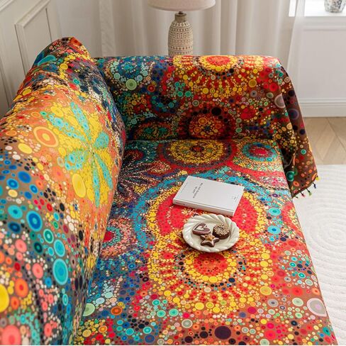 Boho Couch Cover Sofa Covers Tassels Designe for Sectional Sofa Washable 2 Cushion Couch Living Room (A7, 71"x102") in Saudi Arabia