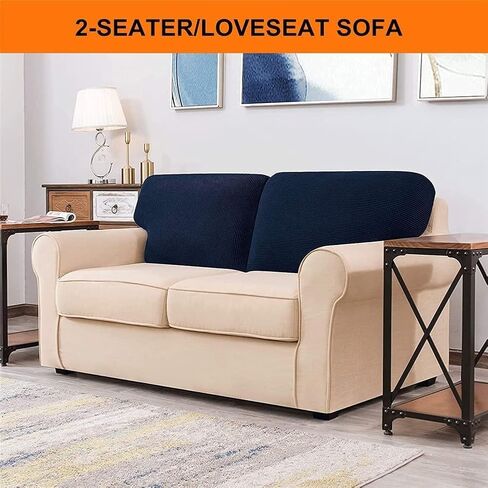 Stretch Sofa Back T-Cushion Slipcover Soft Polar Fleece Sofa Backrest Covers Non-Slip Couch Back Cushion Covers for Living Room (Color : Navy Blue, Size : Left+Right) in Saudi Arabia
