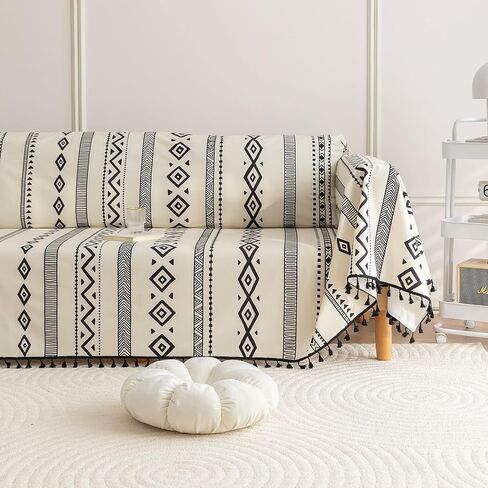 Boho Couch Cover Sofa Covers Tassels Designe for Sectional Sofa Washable 2 Cushion Couch Living Room (A7, 71"x102") in Saudi Arabia