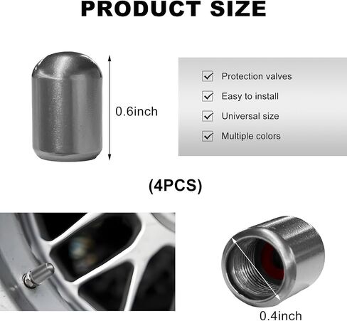 4PCS Car Tire Valve Stem Caps, Aluminum Air Valve Cap Dustproof Wheel Valve Cover, Corrosion Resistant Universal Tyre Stem Cover Airtight Cap for Car Bicycle Motorcycle Truck (Gray) in Saudi Arabia