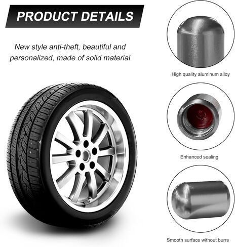 4PCS Car Tire Valve Stem Caps, Aluminum Air Valve Cap Dustproof Wheel Valve Cover, Corrosion Resistant Universal Tyre Stem Cover Airtight Cap for Car Bicycle Motorcycle Truck (Gray) in Saudi Arabia