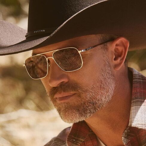 DIFF Yellowstone Sunglasses Rip Wheeler Designer Oversized Navigator Sunglasses for Men and Women UV400 Polarized Protection, Western Gold + Marbled Brown w/Bold Brown in Saudi Arabia