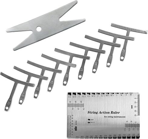 Professional Guitar & Bass Luthier Tool Set - 10-Piece Precision Setup Kit with Stainless Steel Understring Radius Gauges & Dual-Sided Action Gauge Ruler for Perfect Instrument Playability in Saudi Arabia