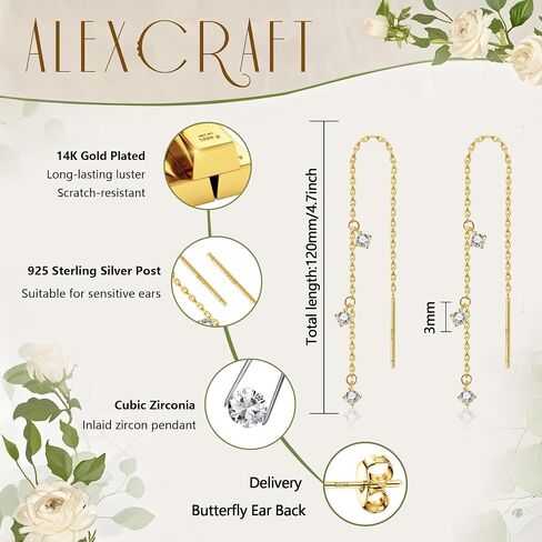 925 sterling Silver 14k Mold Blated Chain arics ، Tassel Alexcraft يتدلى دوارات طويلة للسيدات للنساء العصريين الآراء المكعبات الزركونيا هيبوالرجينيك in Saudi Arabia