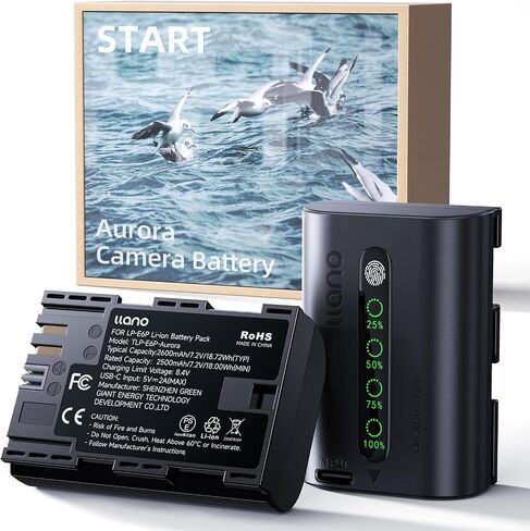 Llano 2600mAh Aurora LP-E6P LP-E6NH-فك تشفير بالكامل لـ Canon EOS R5/R6/R7 Mark IL ، 5D/6D/7D MARK IL/LLI/IV ، 60D/70D/80D/90D ، USB-C FAST RECHARSPALIS in Kuwait