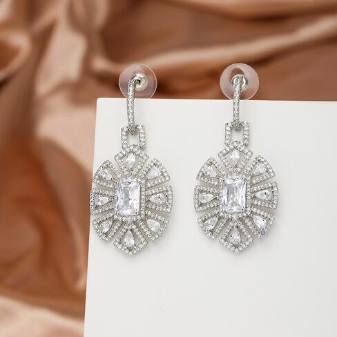 S925 Sterling Silver Silver Contlulful Crystal Drop Ackons for Women Zirconia Zirconia Hypoallergenic Dangle Mift Fut in Kuwait