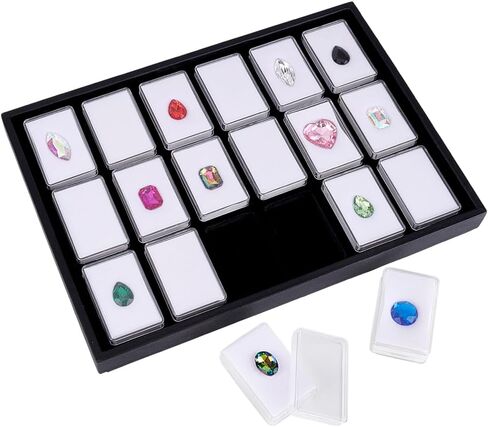 PH PandaHall 18 Gem Holder with Case, 2.2x1.4 inch Gemstone Display Box Square Gemstone Storage Box Diamond Display Case Gems Organizer with Foam for Collectibles Rhinestone Crystal Stone, White in Saudi Arabia