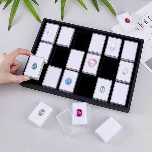 PH PandaHall 18 Gem Holder with Case, 2.2x1.4 inch Gemstone Display Box Square Gemstone Storage Box Diamond Display Case Gems Organizer with Foam for Collectibles Rhinestone Crystal Stone, White in Saudi Arabia