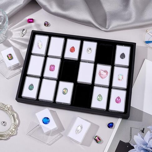 PH PandaHall 18 Gem Holder with Case, 2.2x1.4 inch Gemstone Display Box Square Gemstone Storage Box Diamond Display Case Gems Organizer with Foam for Collectibles Rhinestone Crystal Stone, White in Saudi Arabia