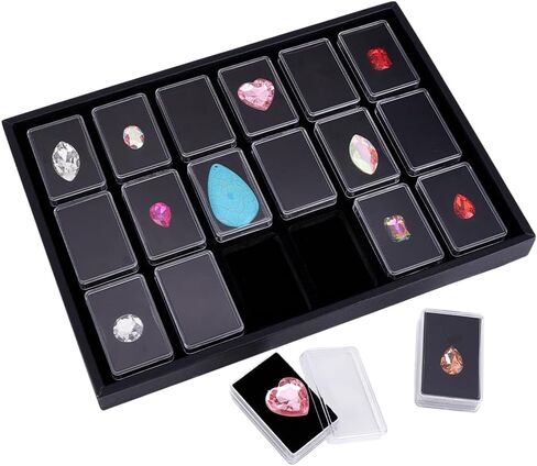 PH PandaHall 18 Gem Holder with Case, 2.2x1.4 inch Gemstone Display Box Square Gemstone Storage Box Diamond Display Case Gems Organizer with Foam for Collectibles Rhinestone Crystal Stone, White in Saudi Arabia