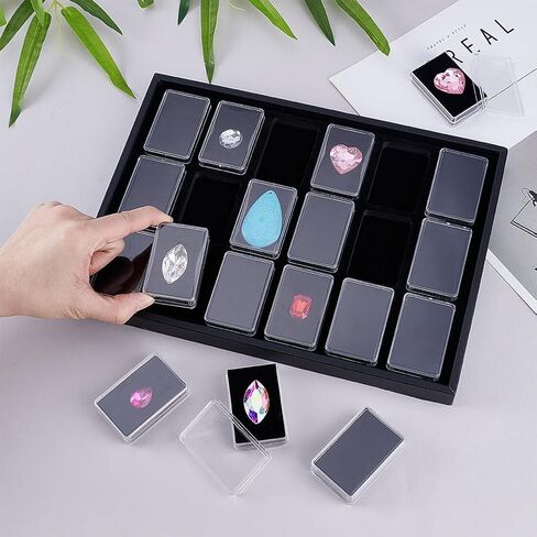 PH PandaHall 18 Gem Holder with Case, 2.2x1.4 inch Gemstone Display Box Square Gemstone Storage Box Diamond Display Case Gems Organizer with Foam for Collectibles Rhinestone Crystal Stone, White in Saudi Arabia