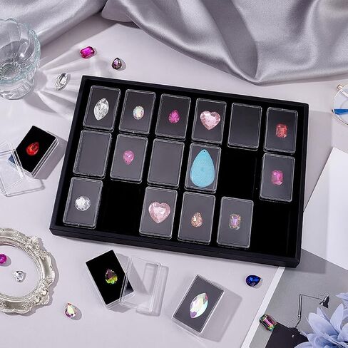 PH PandaHall 18 Gem Holder with Case, 2.2x1.4 inch Gemstone Display Box Square Gemstone Storage Box Diamond Display Case Gems Organizer with Foam for Collectibles Rhinestone Crystal Stone, White in Saudi Arabia