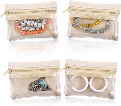 LARREL 4 PCS Travel Jewelry Organizer ، حقيبة مجوهرات السفر الشفافة مع جيب سحاب لرحلات تجارية مجوهر in Saudi Arabia