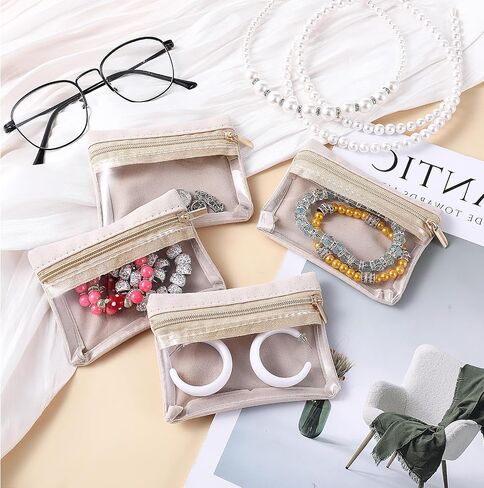 LARREL 4 PCS Travel Jewelry Organizer ، حقيبة مجوهرات السفر الشفافة مع جيب سحاب لرحلات تجارية مجوهر in Saudi Arabia