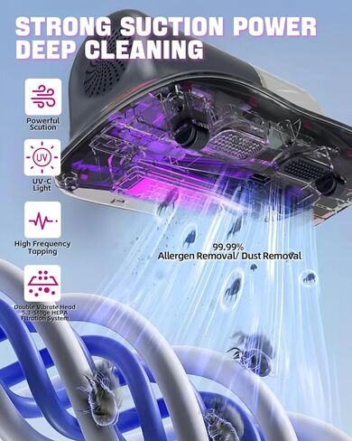 مكنسة كهربائية للمراتب، مكنسة كهربائية للسرير محمولة مع ضوء الأشعة فوق البنفسجية، تقنية الموجات فوق الصوتية والتدفئة، فلتر HEPA، مكنسة كهربائية لاسلكية للمراتب والأريكة وشعر الحيوانات الأليفة والسجاد in Kuwait
