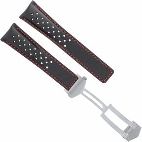 Ewatchparts 22mm Leather Watch Band Strap Compatible With Tag Heuer Grand Carrera Cav518 16 F1 Black Red Perforated in Kuwait