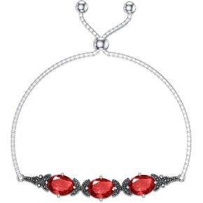 AOBOCO Birthstone Bracelet 925 Sterling Silver Vintage Retro Link Bracelet with 8mm Crystal from Austria, Birthday Jewelry for Women 7-9 inches in Kuwait