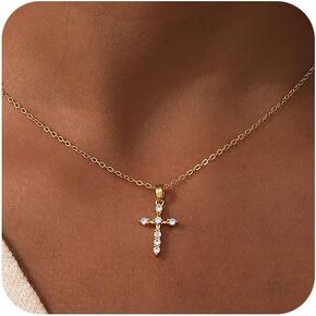 LEXODY Cross Necklace for Women, 14K Gold Silver Plated Dainty Small Cubic Zirconia Cross Pendant Necklace Simple Trendy Gold Diamond Choker Faith Jewelry Religious Minimalist Gift in Kuwait