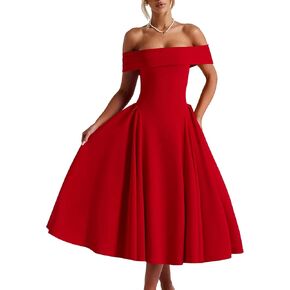 YMDUCH Women's Elegant Off Shoulder Short Sleeve A line Flowy Swing Party Evening Long Dress in Saudi Arabia