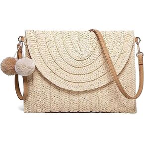 حقيبة قش Mokoze للنساء ، حمل المنسوجة مع مشبك مغناطيسي منسوجة للسفر ، والحفلات ، والضروريات للعطلات للنساء in Kuwait