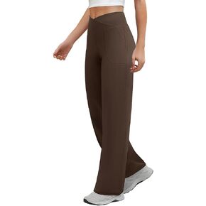 Wide Leg Pants Woman Crossover Yoga Pants with Pockets Loose Stretchy Work Dress Pants Casual Lounge Sweatpants in Kuwait