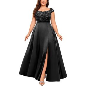 Missmay Women's Plus Seale Seed Sequin قبالة الكتف الساتان فتحة المساء الرسمي الفستان Maxi in Kuwait