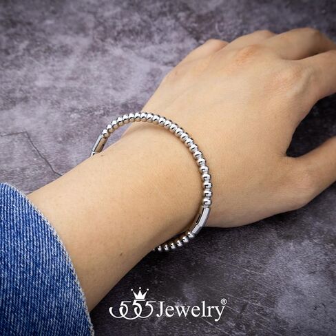 555Jewelry Stainless Steel Beaded Bracelets for Women 4mm Thick Classic Ball Bead Bracelet Simple Plain Bangle Bracelet for Men in Kuwait