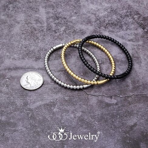 555Jewelry Stainless Steel Beaded Bracelets for Women 4mm Thick Classic Ball Bead Bracelet Simple Plain Bangle Bracelet for Men in Kuwait