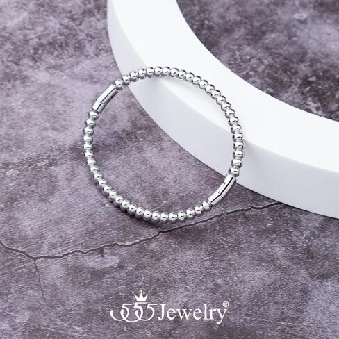555Jewelry Stainless Steel Beaded Bracelets for Women 4mm Thick Classic Ball Bead Bracelet Simple Plain Bangle Bracelet for Men in Kuwait