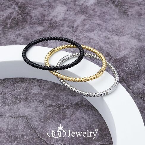 555Jewelry Stainless Steel Beaded Bracelets for Women 4mm Thick Classic Ball Bead Bracelet Simple Plain Bangle Bracelet for Men in Kuwait