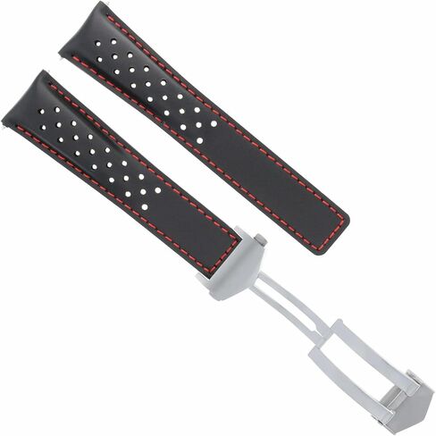 eWatchparts 22mm جلود ساعة شريط حزام متوافق مع Tag Heuer Grand Carrera Cav518 16 F1 Black Red مثقب in Kuwait