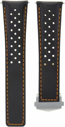 eWatchparts 22mm جلود ساعة شريط حزام متوافق مع Tag Heuer Grand Carrera Cav518 16 F1 Black Red مثقب in Kuwait