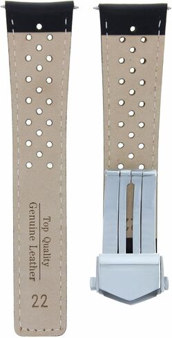 eWatchparts 22mm جلود ساعة شريط حزام متوافق مع Tag Heuer Grand Carrera Cav518 16 F1 Black Red مثقب in Kuwait
