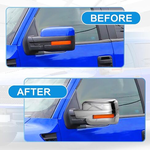 TOP-VIGOR Compatible with Ford F150 2009 2010 2011 2012 2013 2014, 2pcs Full Mirror Covers Replacement – Chrome Plated Mirror Caps for Left & Right Side, Exterior Rearview Trim in Saudi Arabia